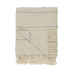 Cream Throw with Blue Stripes