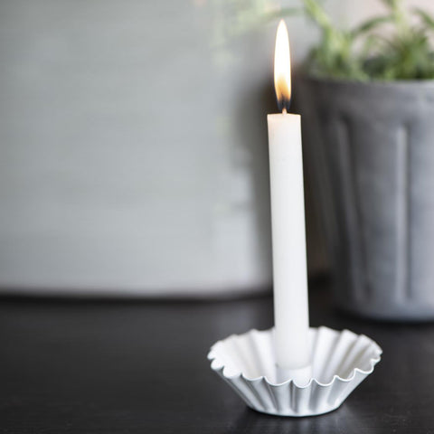 Small Wavy Edge Candle Holder - White