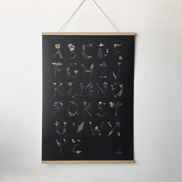 Pressed Flower Alphabet Poster (Black)